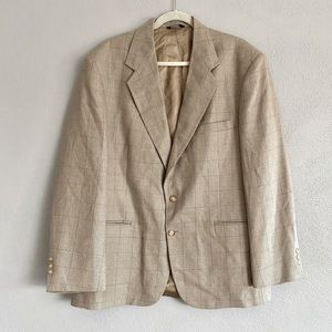 VTG Wall Street Men’s Blazer Size 44 Tan Plaid Business Neutral Formal